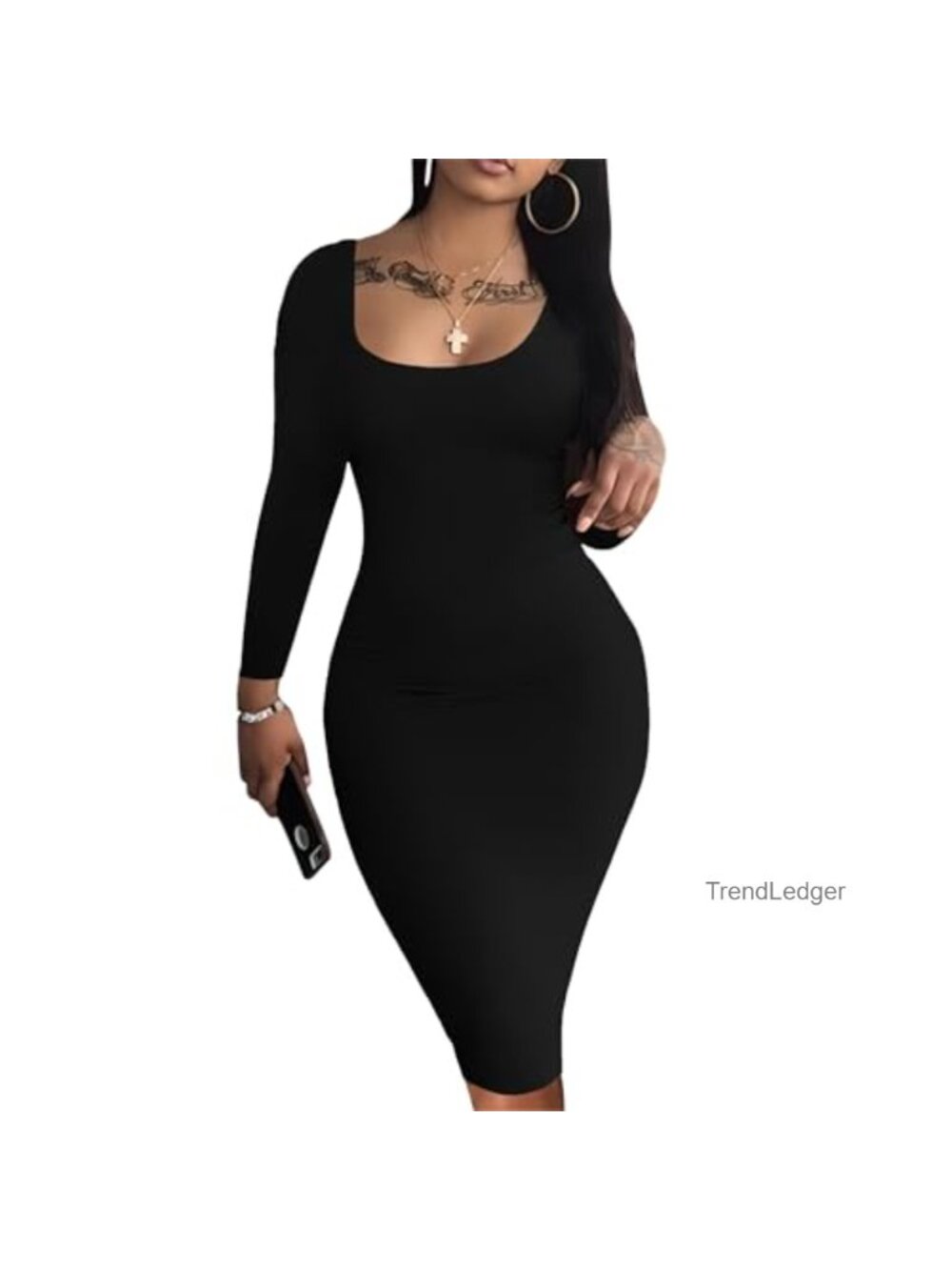 Nimsruc Womens Long Sleeve Bodycon Midi Dress Casual Club Party